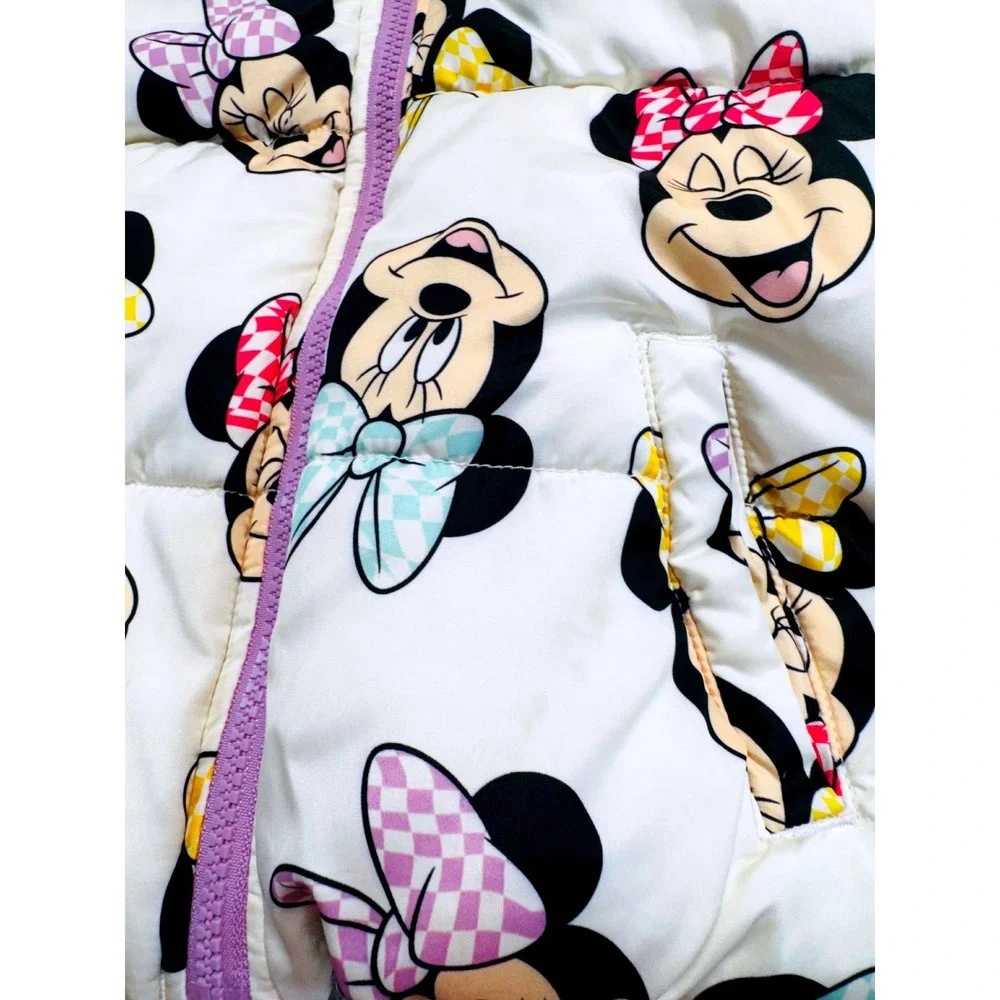 Disney Jumping Beans Puffer Jacket Kids 5T White Minnie Mouse Fleece Lined Coat